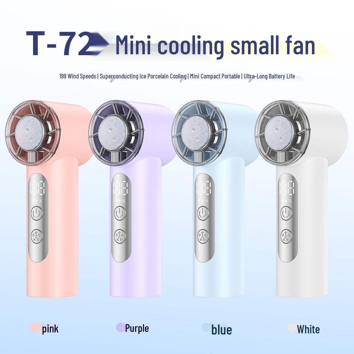 New Arrival T72 High-Speed Handheld Fan: Smart Digital Display, USB Rechargeable, Compact with 100-Speed Settings for Powerful Cooling Pink Model with Ice Pack