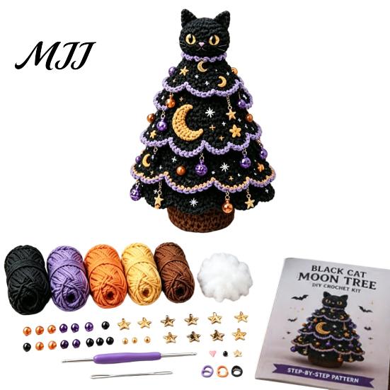 Kit all'uncinetto per Albero di Halloween con Motivi Fantasma e Zucca, Kit Artigianale Gatto Nero Strega Fai-da-te per Cappello, Decorazione per la Casa delle Feste, Forniture per Regali Fatti a Mano con Strumenti