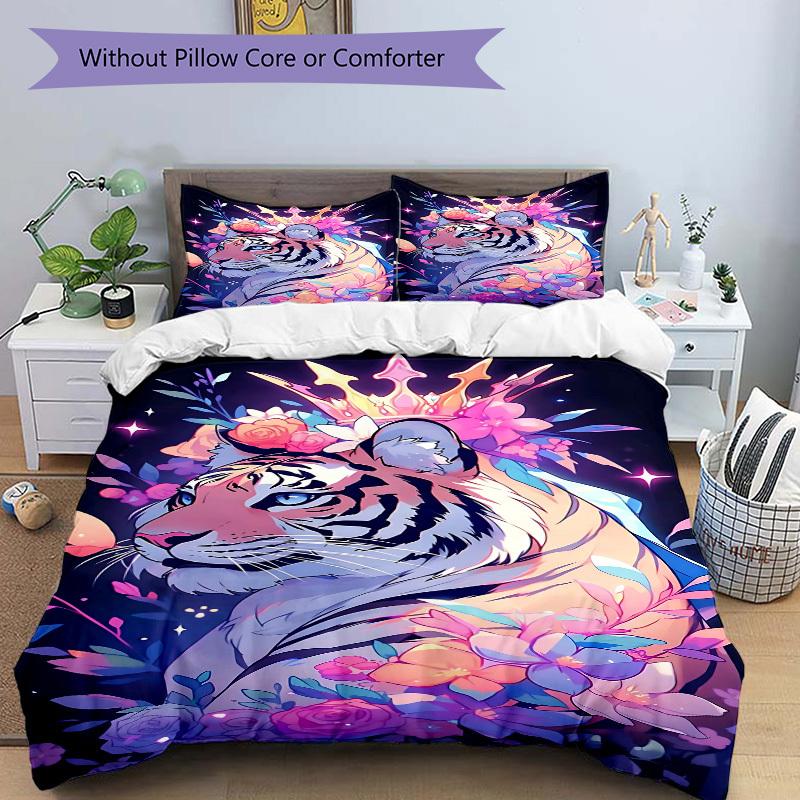 3pcs Tiger Crown Duvet Cover Set, Cover For Bedroom Guest Room (1 Duvet Cover + 2 Pillowcase, Without Quilt),  Yy250922183