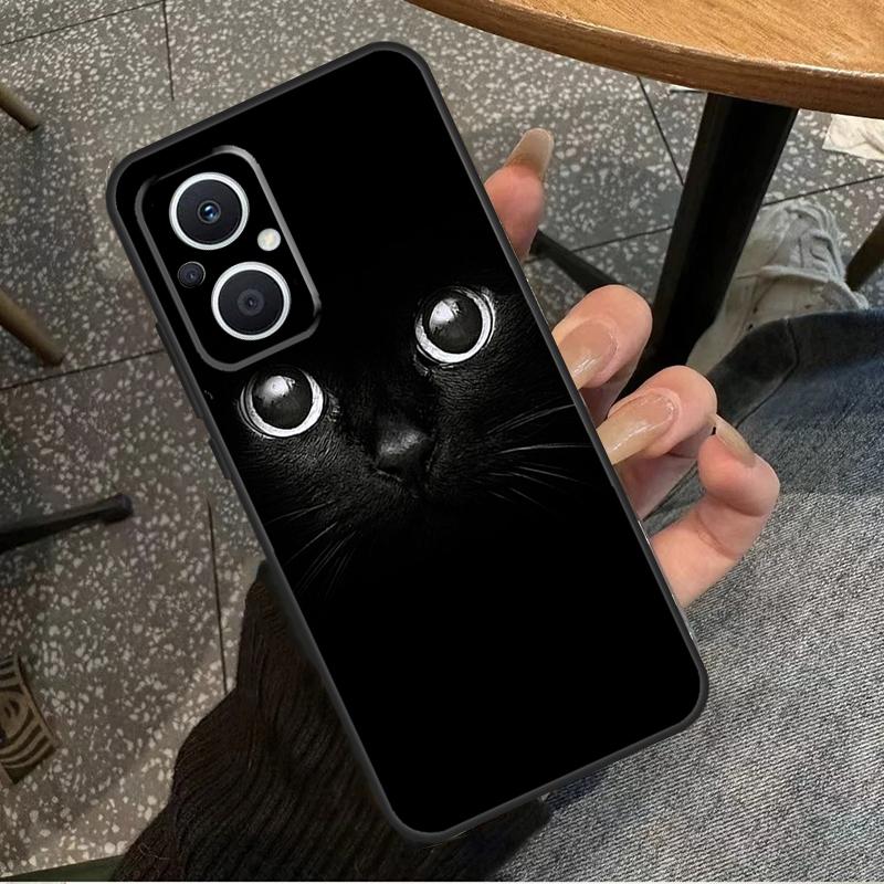 Black Cat Face Kitty For OPPO Reno 14 13 12 11 10 Pro 8T 11F 12F 13F 14F 7 8 Lite OPPO Find X8 X6 X5 X9 Pro Case