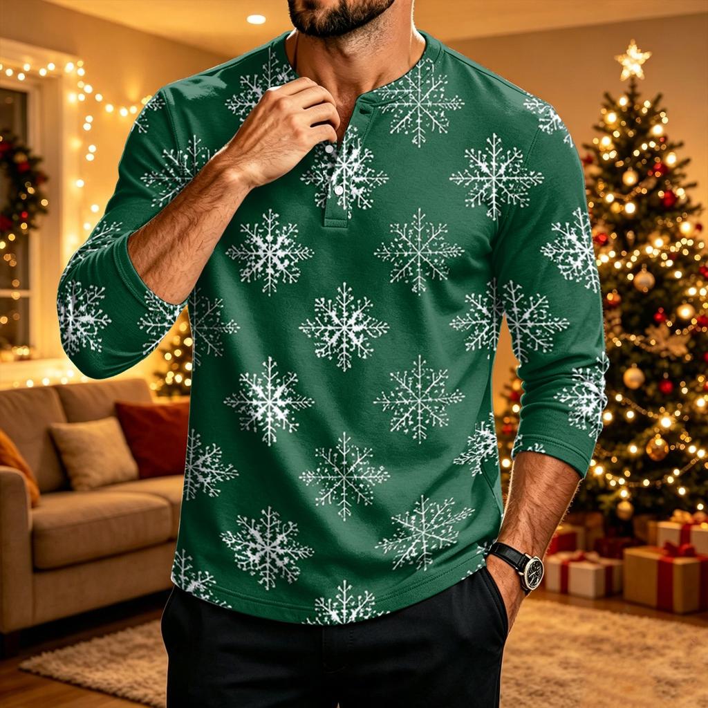 Men's Christmas Long Sleeve Shirt with Printed Design