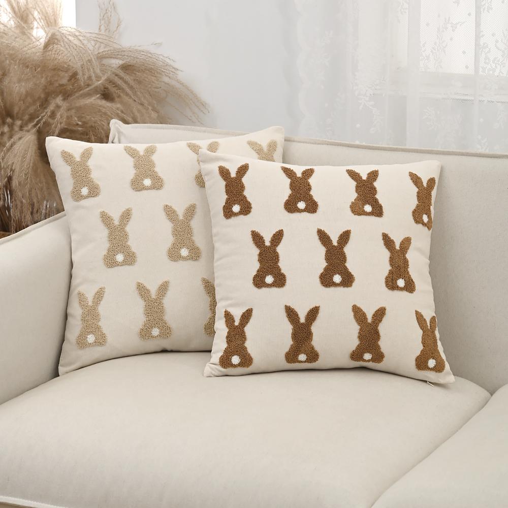 BUYNOW 1PC 2pcs/set Beige Rabbit Embroidered Throw Easter Pillowcase Vintage Country Living Room Sofa Cushion Cover Home Decor