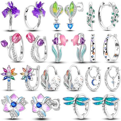 Boucles d'Oreilles en Argent 925 Bijoux Anneau Fleur Boucles d'Oreilles Clous Campanule Boucle d'Oreille Scintillante Pavée Cadeau de Mariage Pour Femmes Anniversaire