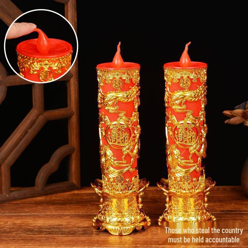 Electric Buddha & God of Wealth Candle Lamp: Plug-in, Everlasting Light, Home Decor for Attracting Wealth and Treasures.