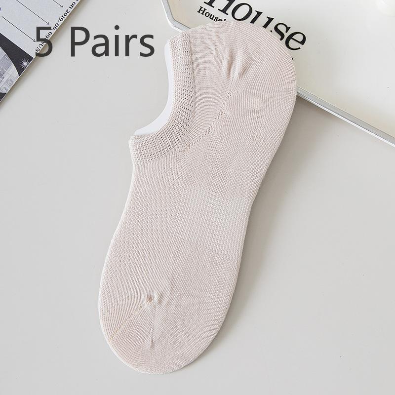 

5 Pairs Boat Socks Female Summer Thin Shallow Invisible Non-slip Non-drop Heel Cotton Antibacterial Mesh Breathable Boneless Invisible Socks 5 Pairs хаки