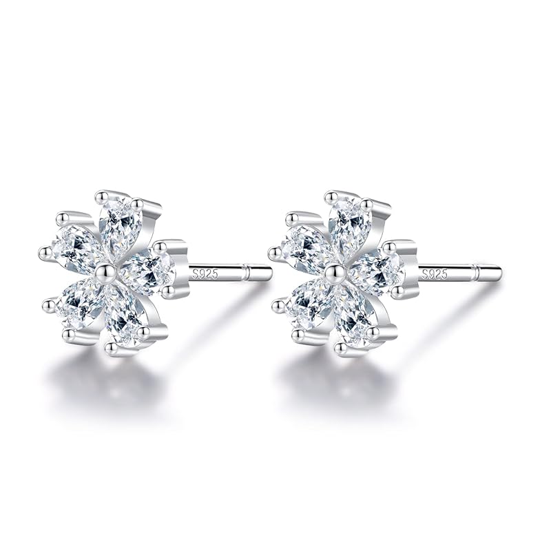 

[Lumayina] earrings silver 925 sterling flower studs small flower studs design Compatible with metal allergies mini cute ladies girls with zirconia