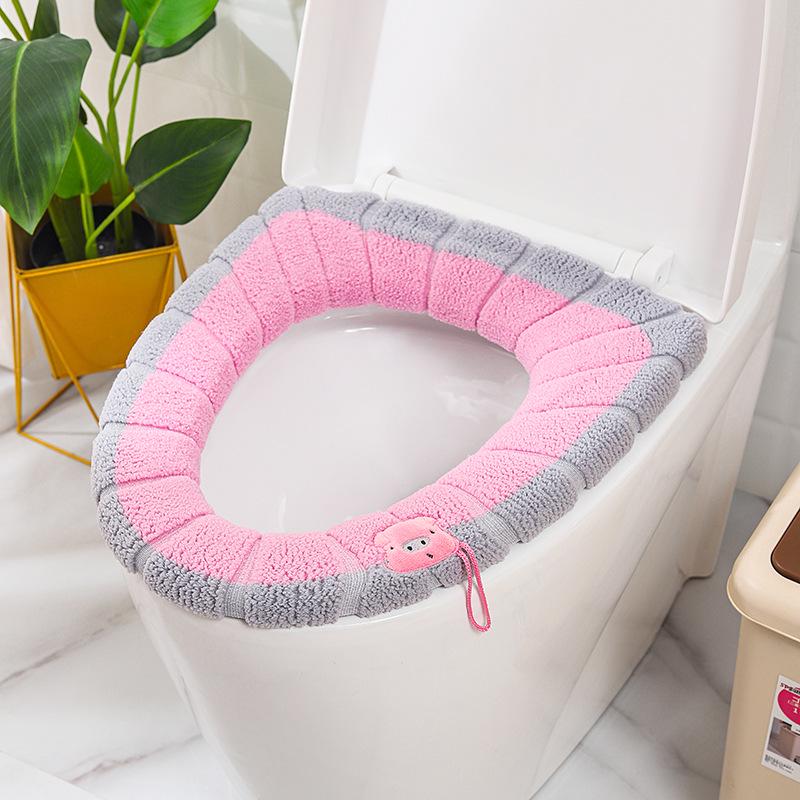 Winter Washable Knitted Toilet Seat Cover - Solid Color Cushion Pad
