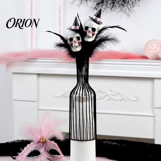 Halloween Wall Decorations Decoration, Skull Pumpkin Vase Insert, Gothic Ghost Feather Flower Theme Decor Arrangement, Spooky Dark Centerpiece