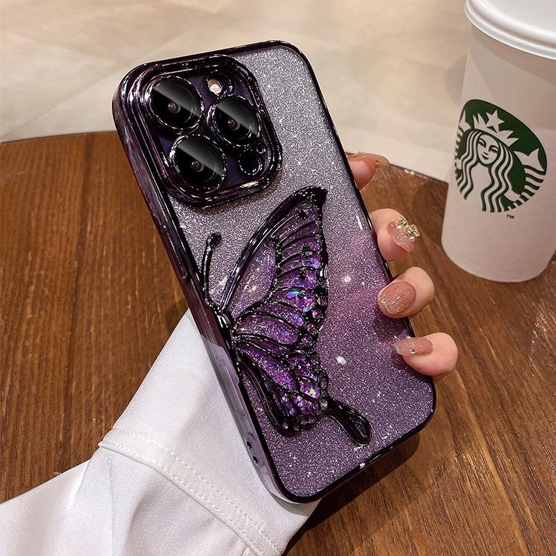 Glitter Quicksand Butterfly Is Suitable for Apple 16ProMax Mobile Phone Case 15 with Its Own Lens Film 14 Advanced Sense 13 Light Luxury