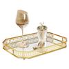 Gold Decorative Tray, Rectangular Desktop Serving and Vanity Tray, Modern Iron Electroplated Glass Tabletop,Home Decorative Tray