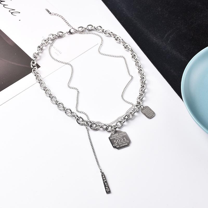 Personalized Titanium Steel Necklace - Stylish Short Double-layered Layered Accessory for Both Men and Women, Featuring Hip-hop Letters As Pendants.