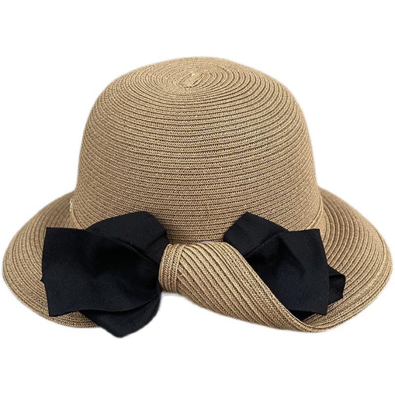 Edition Elegant Flip Bow Straw Fisherman'S Hat Children'S Summer Foldable Sunshade Sunscreen Beach Straw Hat