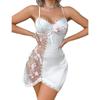 European & American Sexy Lace Lingerie: Sheer Temptation Nightdress with Thong, Two-Piece Set.