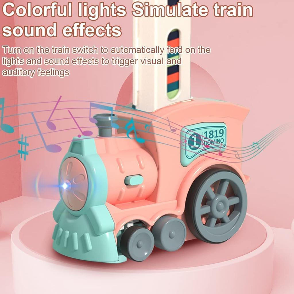 Elektrický domino vláček s 150 kostkami, automatické kladení, vzdělávací hračka, perfektní vánoční dárek - modrá a růžová varianta