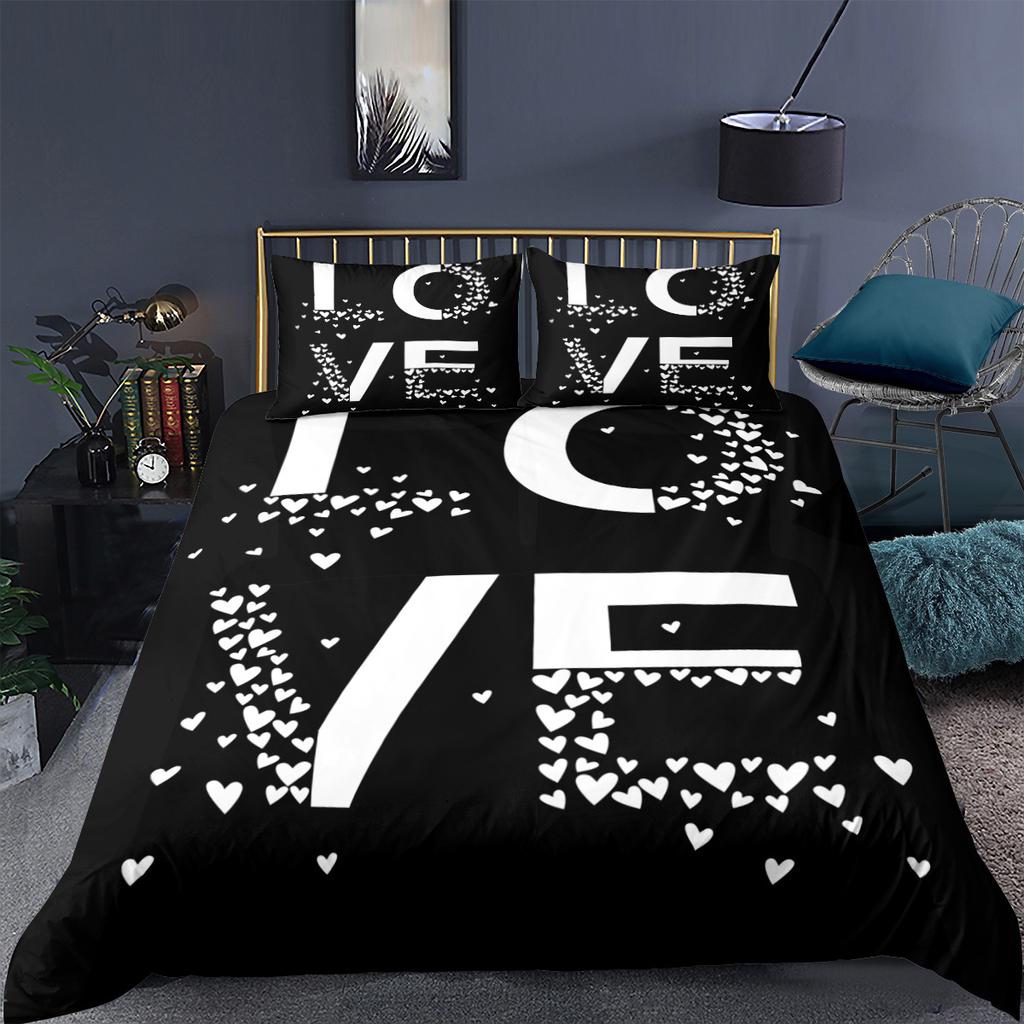 Set de lenjerie de pat 3D Love, cuplu romantic, cu puf, husă de pilotă, față de pernă, 2/3 buc., pat King Queen, lux, textil, set de pilotă