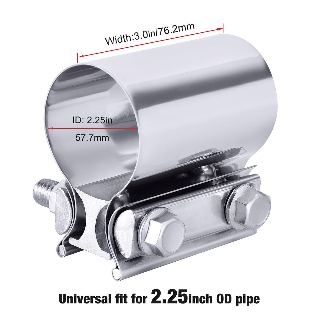 2.25 Inch Exhaust Muffler Clamp Stainless Steel Butt Joint 2pcs Sleeve Catalytic Converters Exhaust Band Clamp