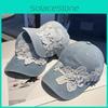 Waterwashed Cotton Denim Baseball Cap With Floral Embroidery For Summer Sun Protection