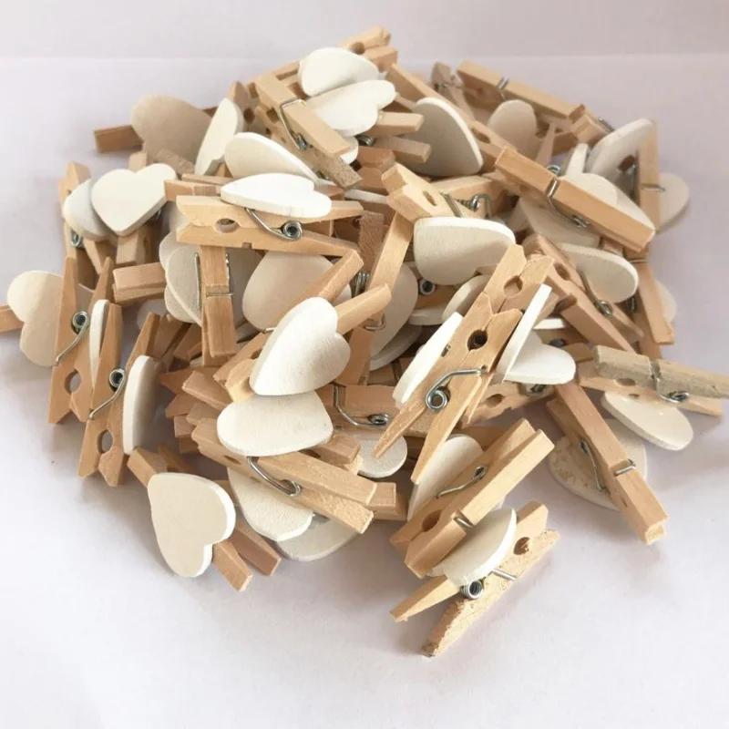 

50Pcs 3cm Mini Photo Clip Color Love Wood Creative Home Decoration
