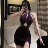 Sex Underwear Velvet Halter Waist Lace Splicing Sexy Purple Charm