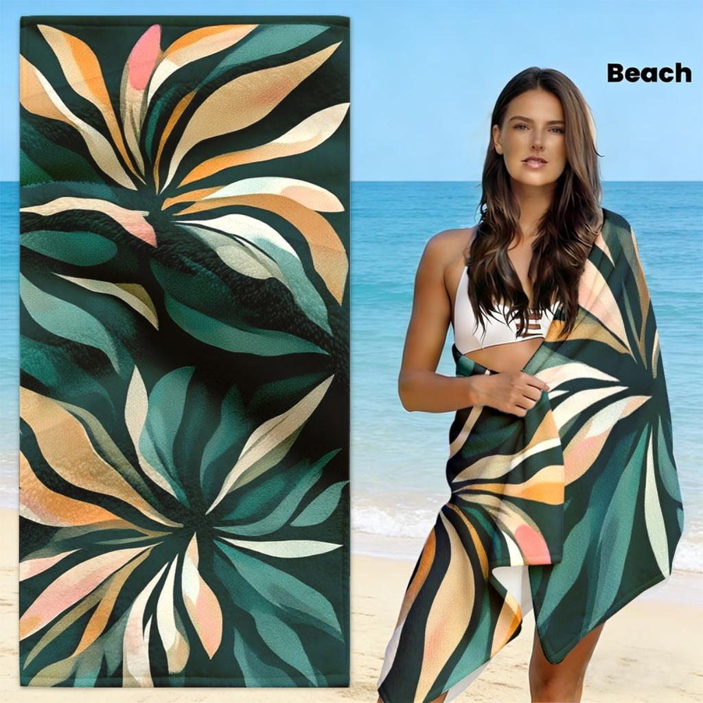 Navy Blue Hibiscus Vertical Stripe Super Absorbent Quick Dry Beach Towel Vintage Tropical Outdoor Swimming Towel