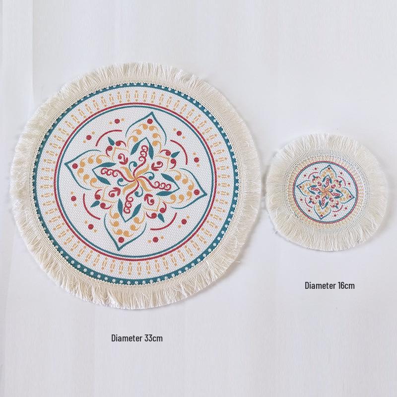 Bohemian Woven Cotton Tassel Placemat & Heat-Resistant Pad
