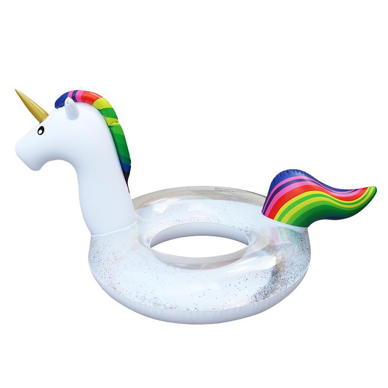Inflatable Glitter Unicorn Swimming Ring Pool Tube Beach Party Toys Swim Raft Floatie Lounger for Kids and Adult Water Play