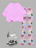 Kpop Three Girls' Group Anime Girl Print Short-Sleeve T-Shirt and Flared Pants 2-Piece Set