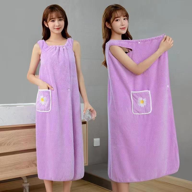 Coral Fleece Long Bathrobe Wrap: Absorbent Adult Bath Towel, Pure Cotton Alternative