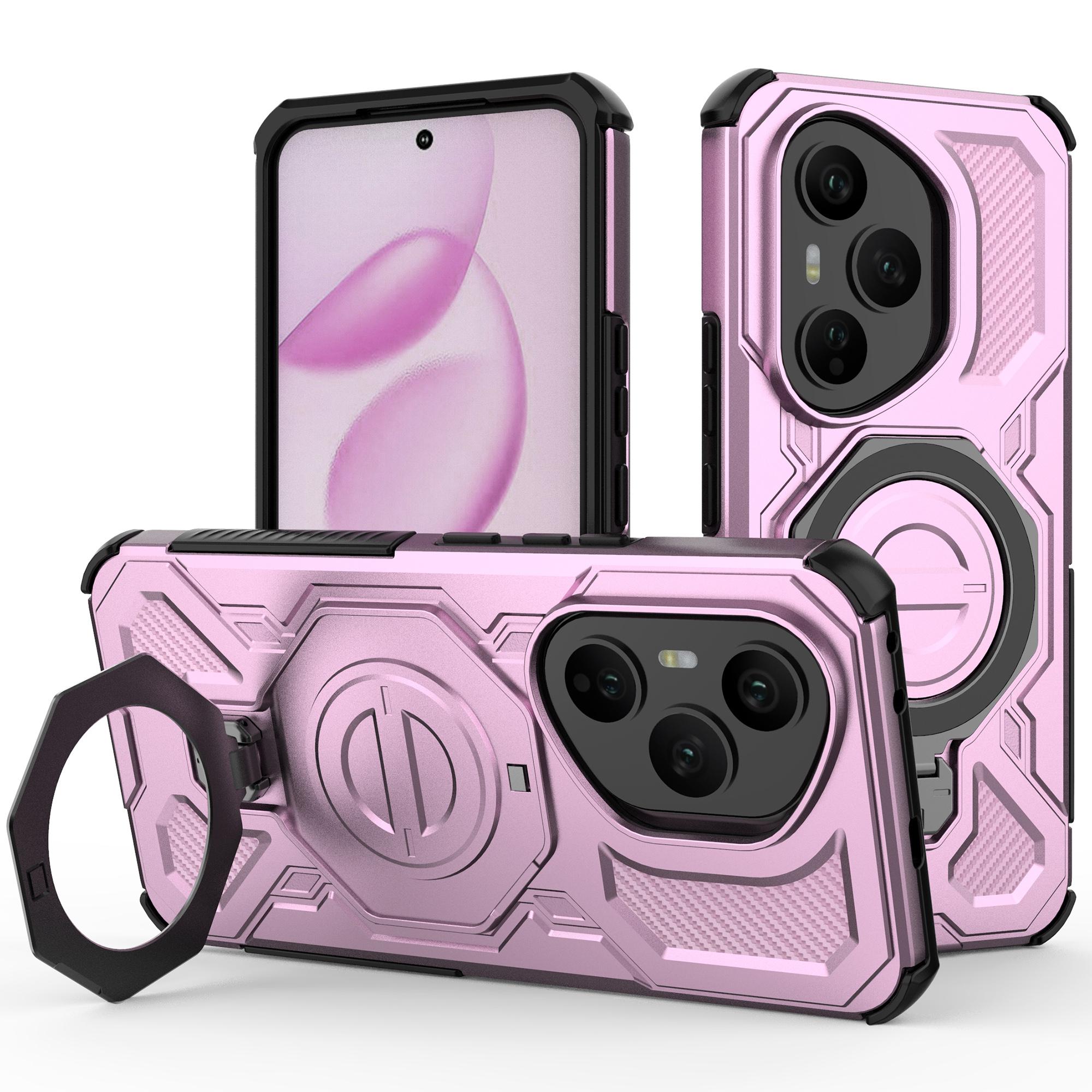 

For Honor 400 Pro 5G (Global) Magnetic Case Rotating Metal Kickstand Shockproof PC+TPU Phone Back Cover Pink