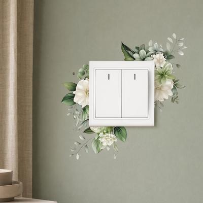 Abnehmbare Pflanzen Blume Schalter Aufkleber, Dekoratives Grünes Blatt Floral Kaninchen Lichtschalter Aufkleber, DIY Kunst Wandbilder für Kinder Mädchen Schlafzimmer Wohnzimmer