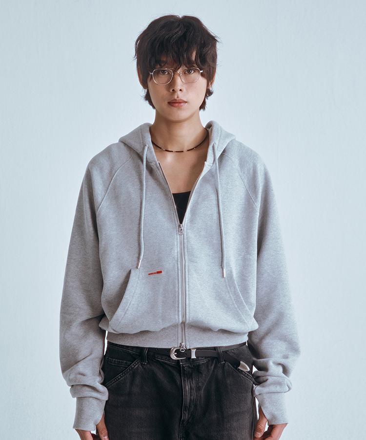 Four Young Thumhole Crop Hoodie Melange Gray (Man)