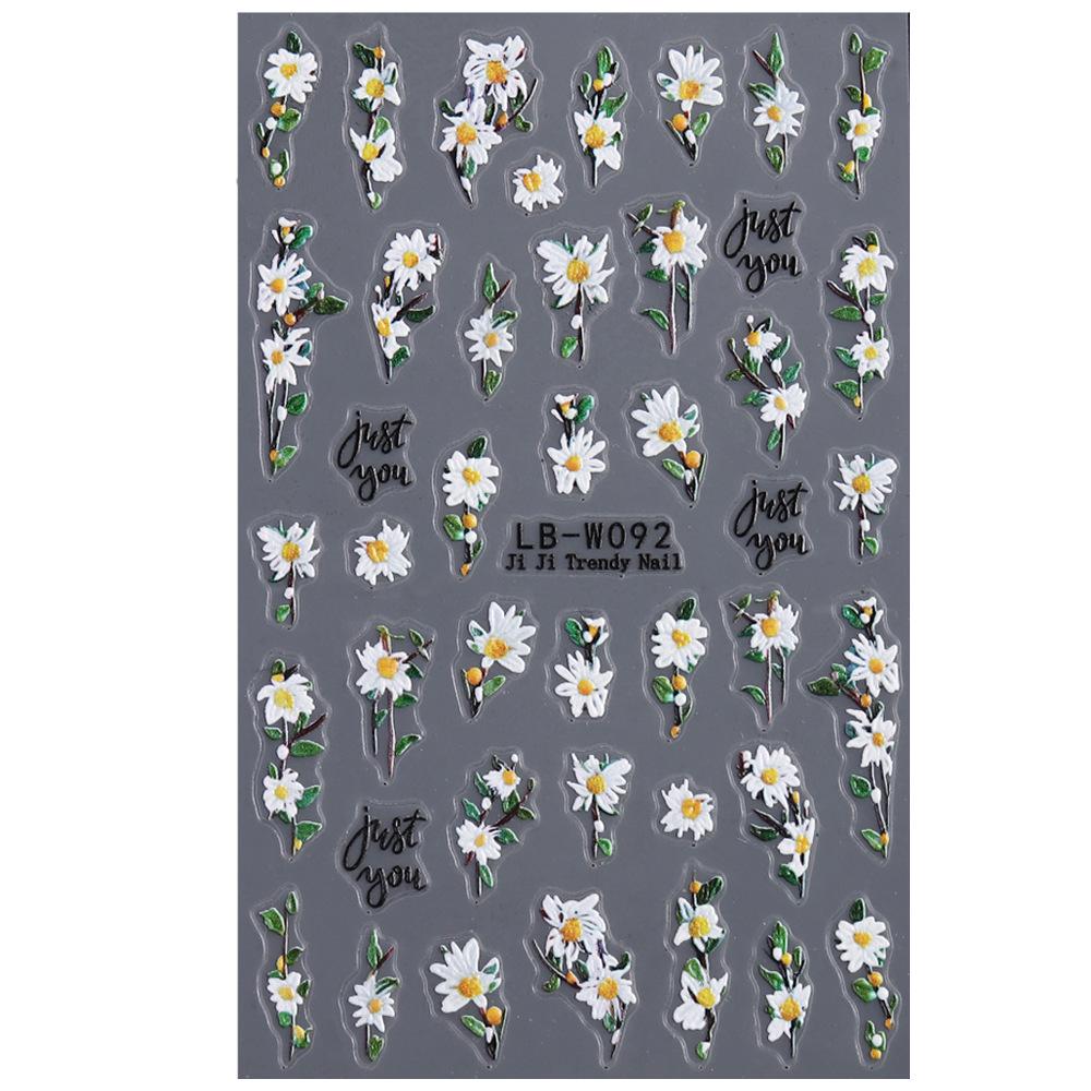 

Micro-engraved Nail Stickers: Fresh Daisy Branches, Leaves & English Letters