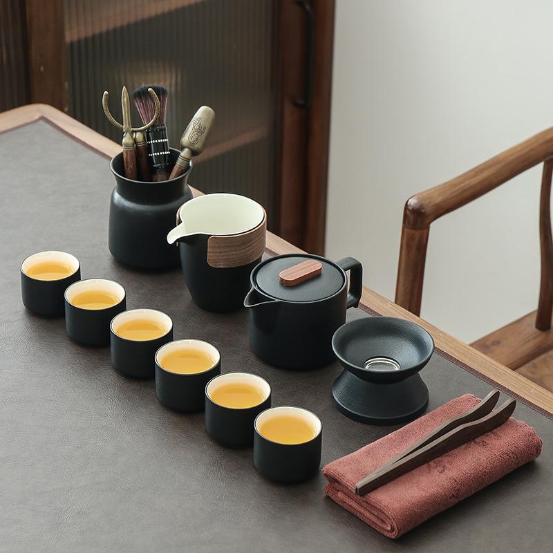 Zen style Kung Fu tea set Household ceramic teapot Teacup tea tray tea set A complete set of high temperature resistance, gifts