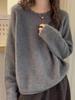 Women's Thickened Lace Collar Wool Sweater - 100% Pure Wool, Autumn/Winter Round Neck, Stylish Loose Knit Top