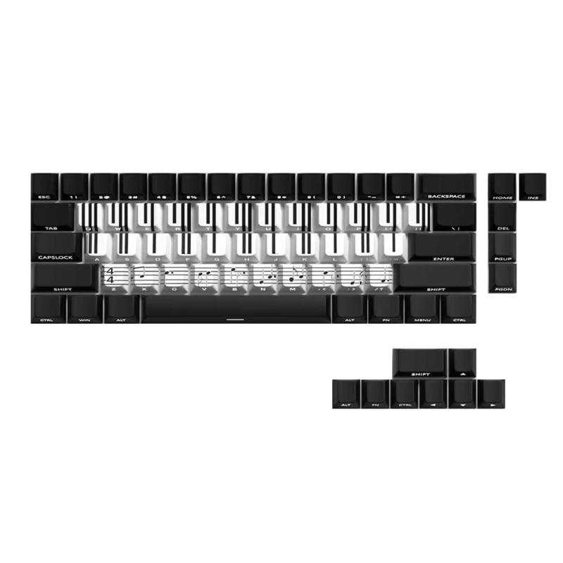 74Key Side Print Translucents Keycaps Original Profile Piano Key Theme Backlit Keycap for 60-68 Mechanical Keyboards