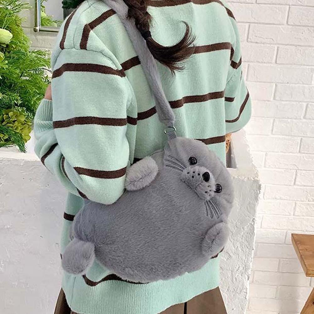 Creative Cute Seal Shoulder Pouch Adorable Adjustable Straps Cartoon Seal Handbag Soft PP Cotton Crossbody Bag Gifts