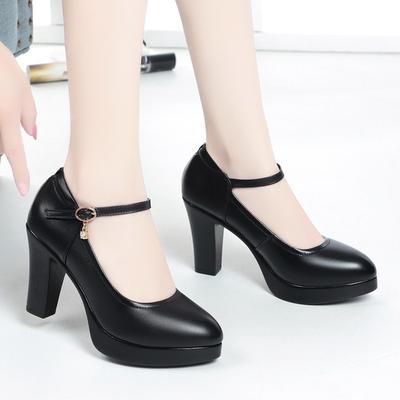 Scarpe da Donna Tacco Alto 2025 Autunno Nuovo Casual Punta Rotonda Spesse con Fibbia a Parola A Professionali Nere da Lavoro