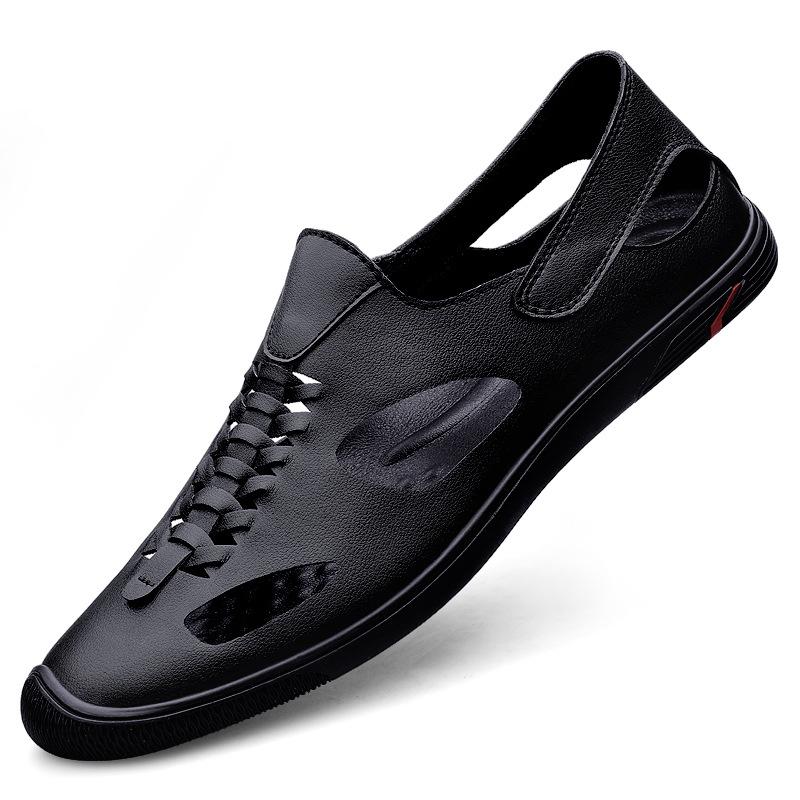 Men s Summer Casual Slip-On Leather Sandals: Breathable, Soft Sole, Outdoor Shoes 39