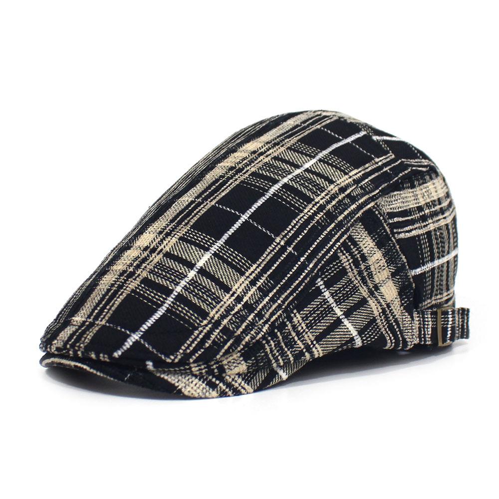 

Striped Forward Cap Cap Adjustable Sun Hat Couple Fashion Checked Thick Beret Adjustable