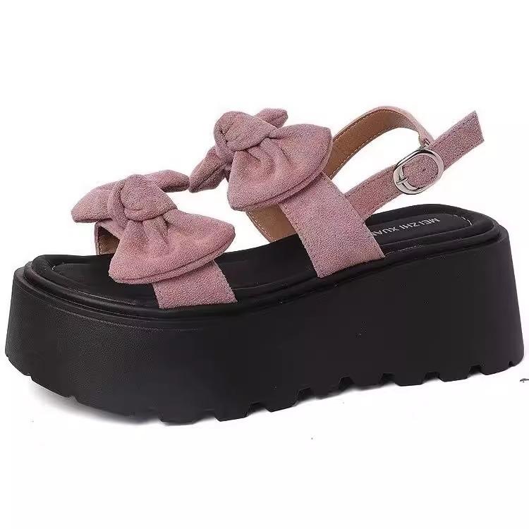2025 new platform versatile skirt denim sandals women's new bow in summer 2025