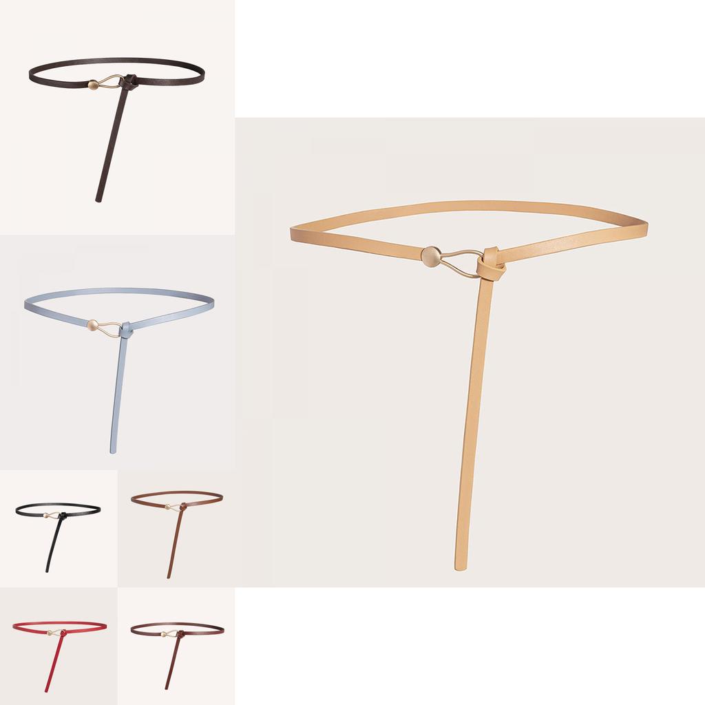 Pu Thin Waist Belt With Metal Buckle For Casual Dress And Retro Style