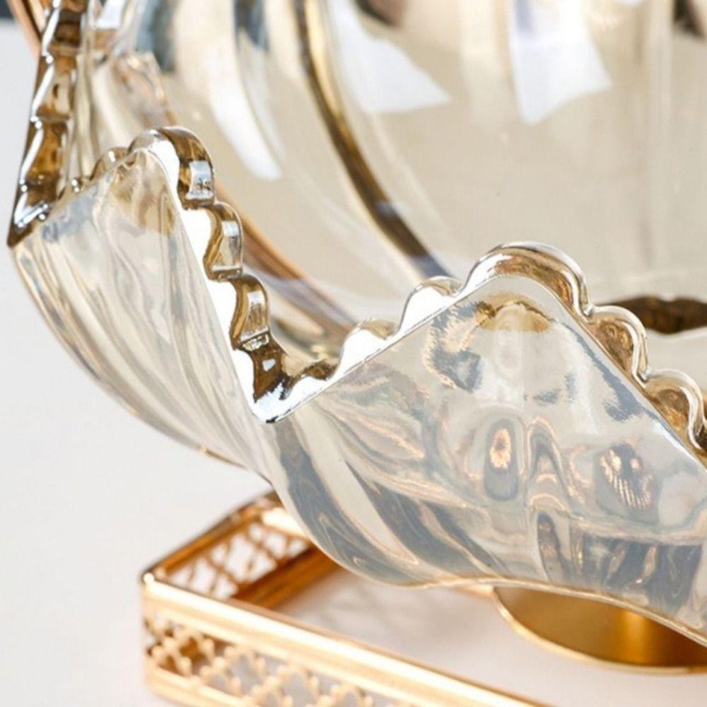 Metal Frame Flower Basket Shape Fruit Plates Glass European Fruit Tray  Photography Props