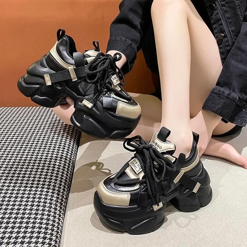 Moda 8CM Zimowe Damskie Grube Ciepłe Futrzane Sneakersy Wysoka Platforma Sportowe Buty Taty Kobieta Błyszcząca Skóra Casual Śniegowce Zapatillas Mujer