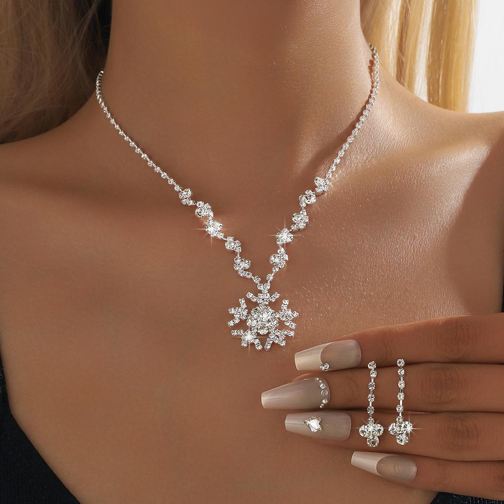 3PC Women's Fashion Design Snowflake Necklace Earring Set, Suitable for Wedding, Party, and Festival Gifts