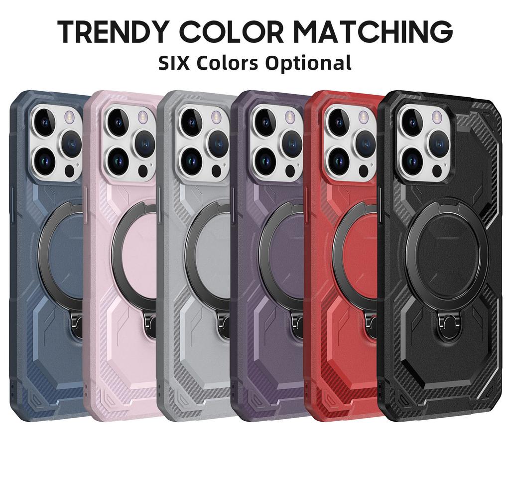 Armor Phone Case for iPhone 16 15 14 13 12 11 Samsung S25 S24 S23 S22 Google Pixel 9 Pro Ring Stand Holder Case Cover Suitable for Wireless Charging