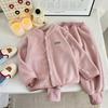 Children's Fall/Winter Reversible Fleece Korean-Style Set: Cute Stand-Up Collar Fleece Jacket + Pants, Thickened Two-Piece Set