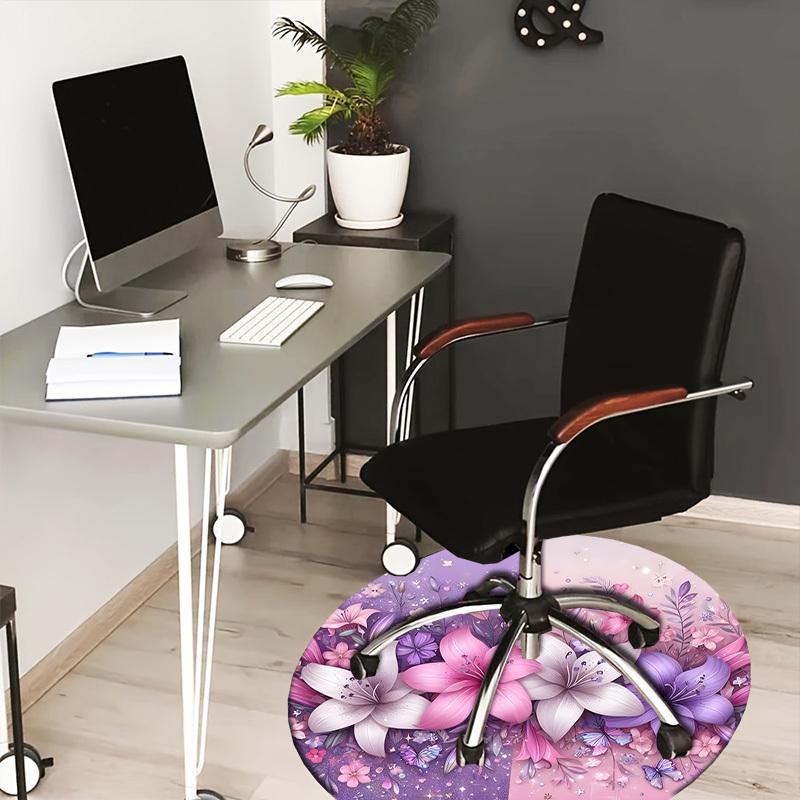 1pc Office Carpet Chair Mats Floral Fantasy: Pastel Petals & Whimsical Butterflies Perfect for Decorating Office Chairs, Living Rooms, Or Bedrooms 80cm