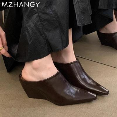 Spitzschuh Plateau Pantoffeln Keilabsatz Leder Mode Schuhe Damen Sanbals Neue Casual Flip Flops Kleid Trend Mujer De Zapatillas