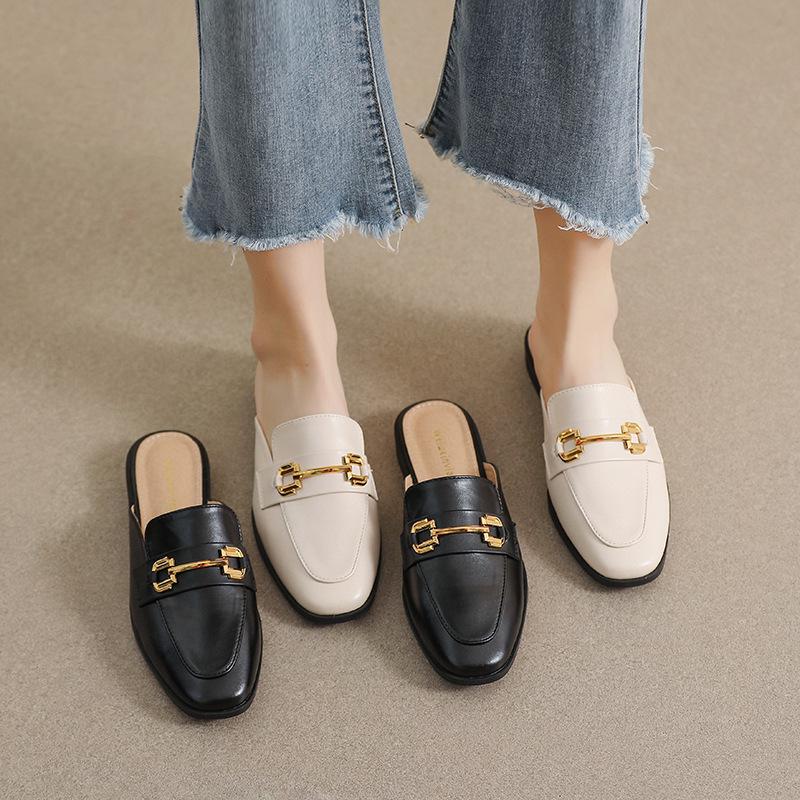 Weiwei Girl Closed-Toe French Retro Mule Slippers, Women's Versatile Flats, Plus Size Available