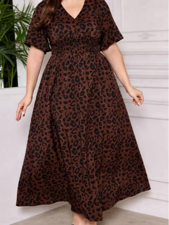 Elegant Plus Size Leopard Print Maxi Dress - Middle East Style